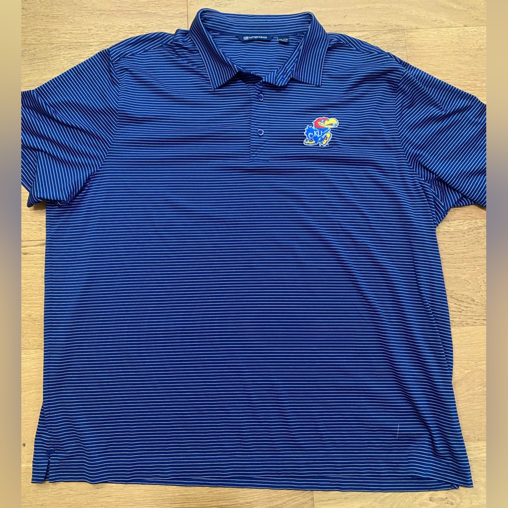 Kansas Cutter & Buck blue striped polo men’s XXL EUC